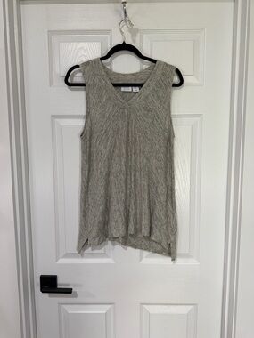 LINEN Sigrid Olsen Heathered Light Gray V-Neck Sleeveless Tank